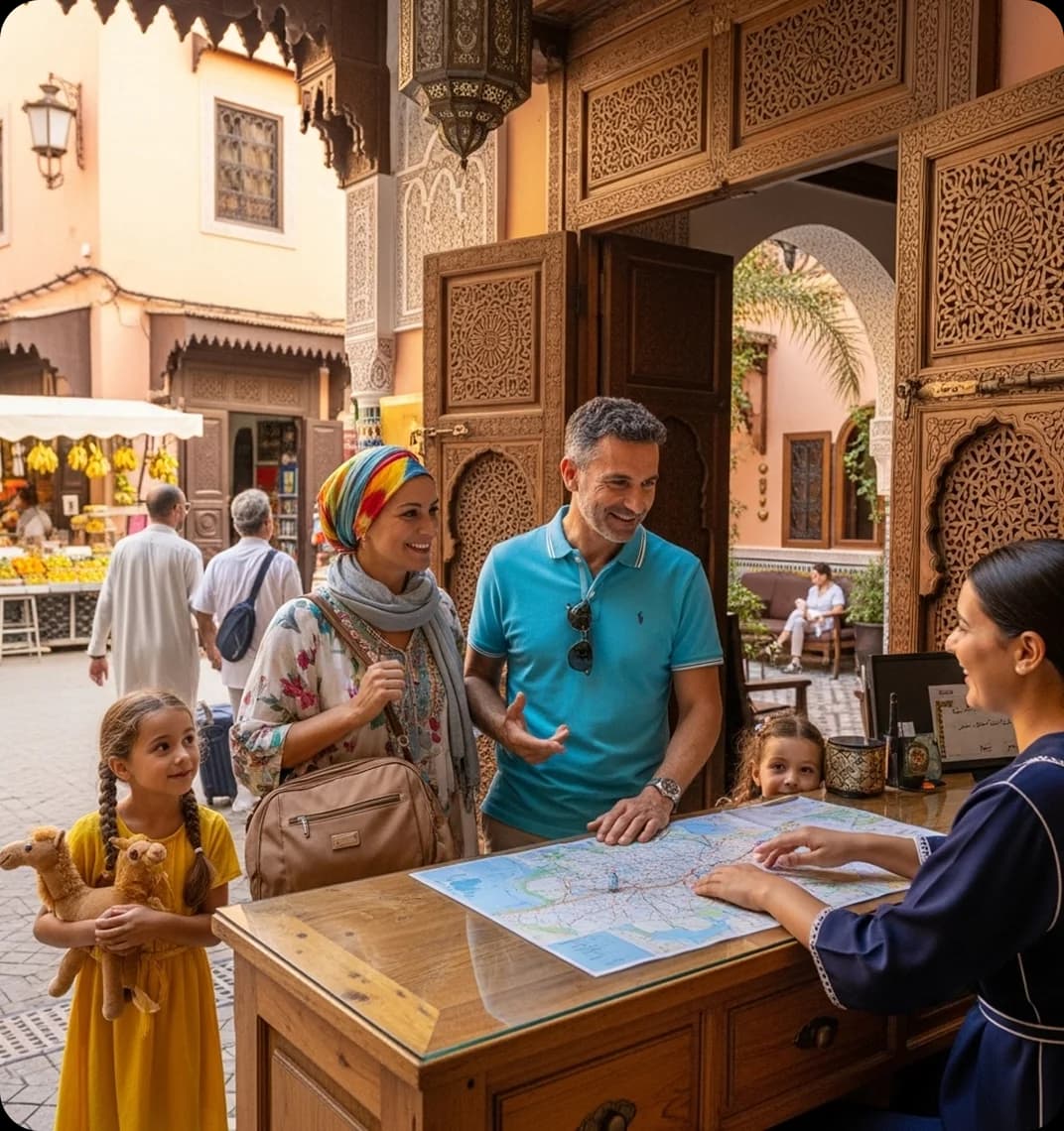 Tourists asking for directions from a local in Arabic.